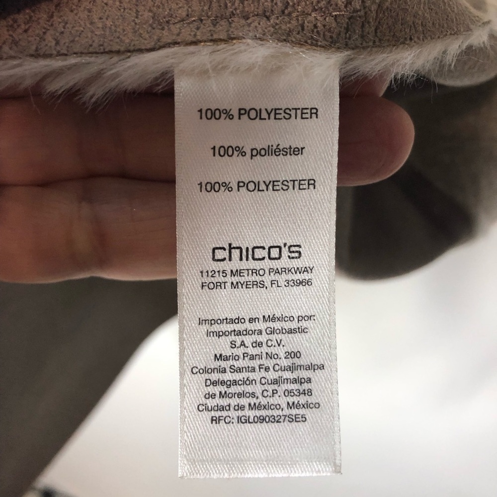 Chicos Sz 1 Medium Faux Suede Shearling Vest Tan Cream Boho Chic Casual Retro - Picture 9 of 10